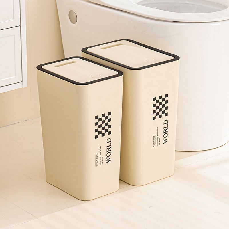 Corner Trash Bin Good-looking Large Capacity Push-Type Toilet with Lid for Household Toilet Dust Basket