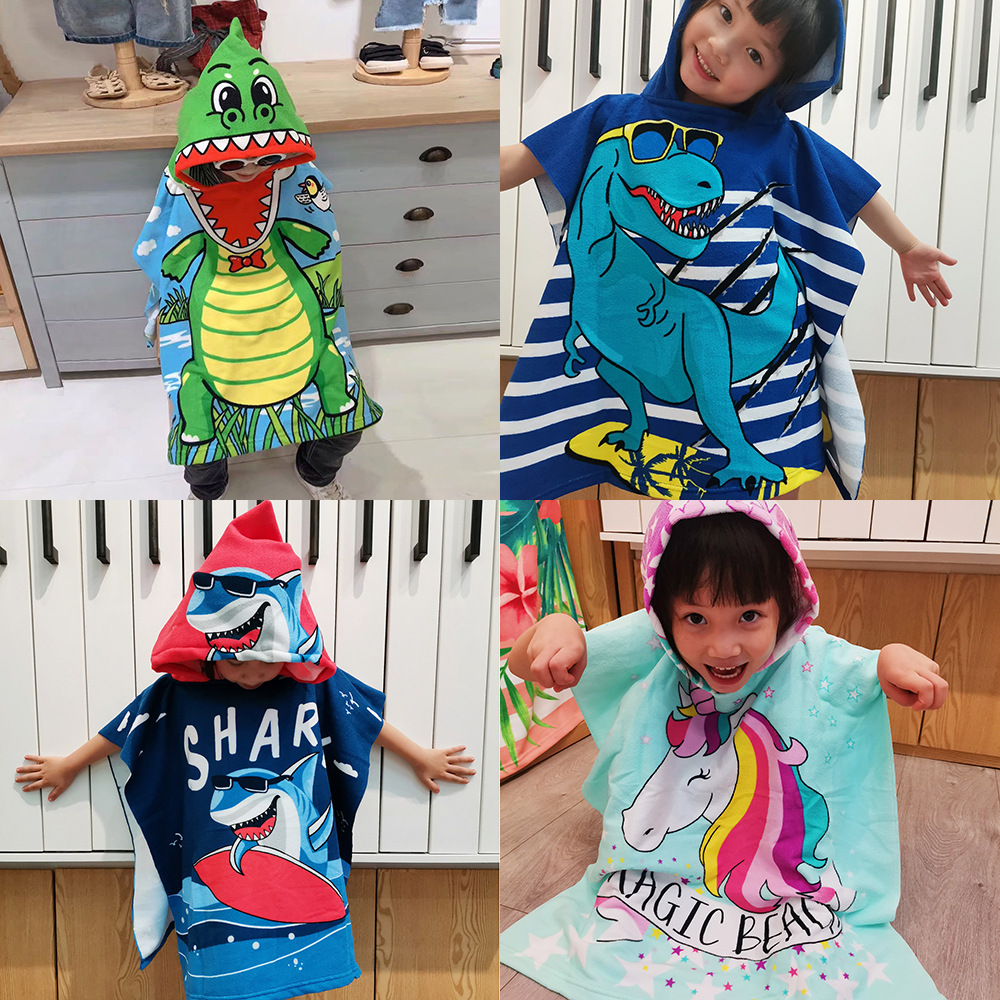 Cross-Border Hot Children's Bath Towel Cape Hooded Wearable Bathrobe Printed Bath Towel Wholesale