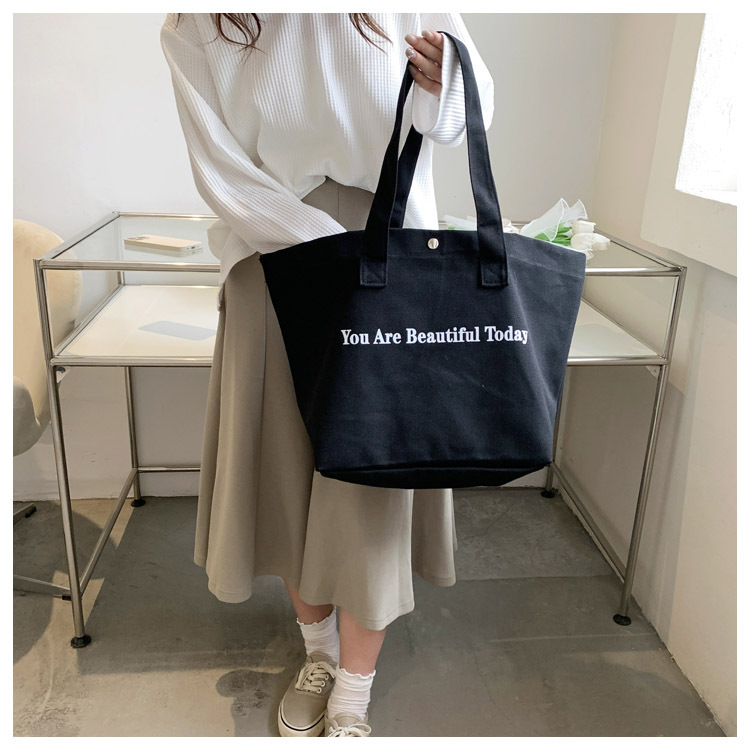 Women's Bag 2022 New Casual Fashion College Student Class Shopping Ladies Shoulder Bag Simple Letter Canvas Bag