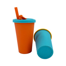 跨境爆款铂金硅胶奶茶杯 防摔可重复使用儿童吸管杯 环保随手水杯