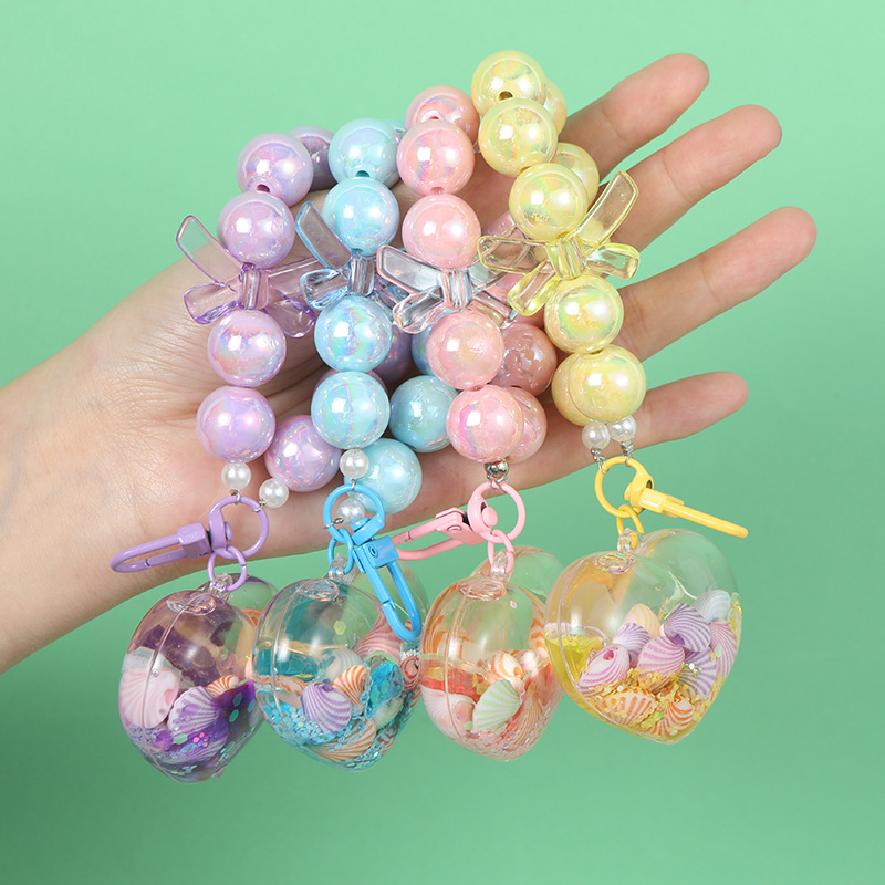 小清新串珠流沙瓶钥匙扣挂件创意彩色入油贝壳珍珠钥匙链包包装饰