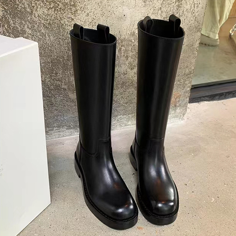 葡萄妈直筒厚底长靴女秋冬新款增高显瘦小个子不过膝高筒骑士靴子
