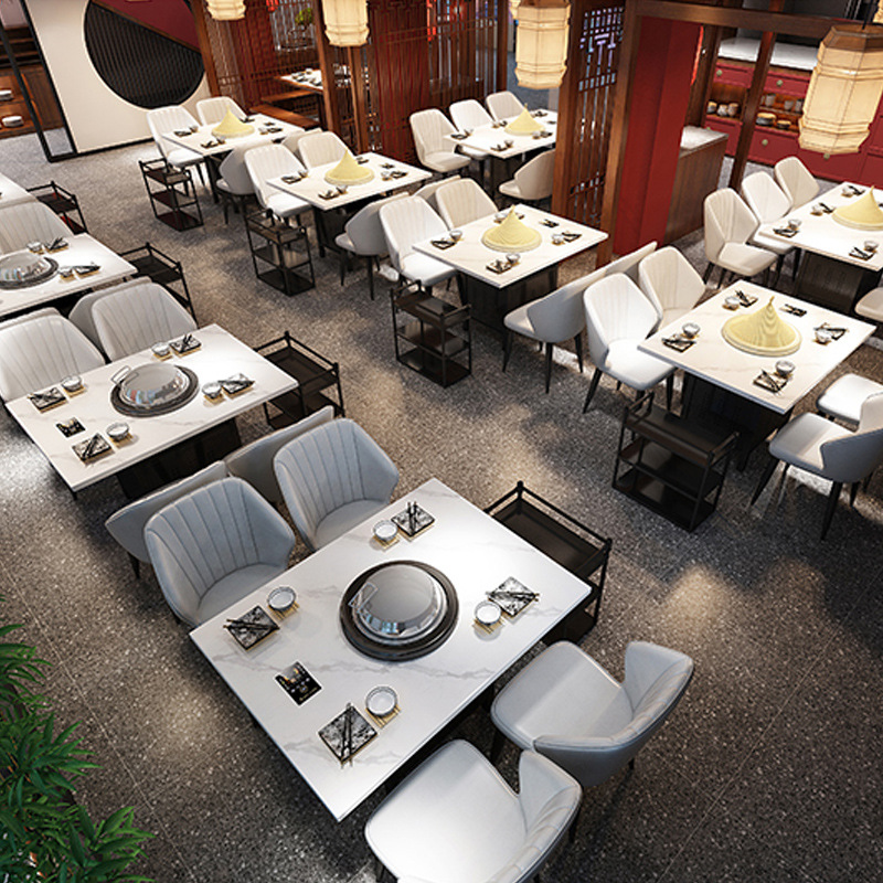 草帽石锅鱼桌子一体商用蒸汽海鲜锅无烟设备餐馆四人火锅桌椅组合