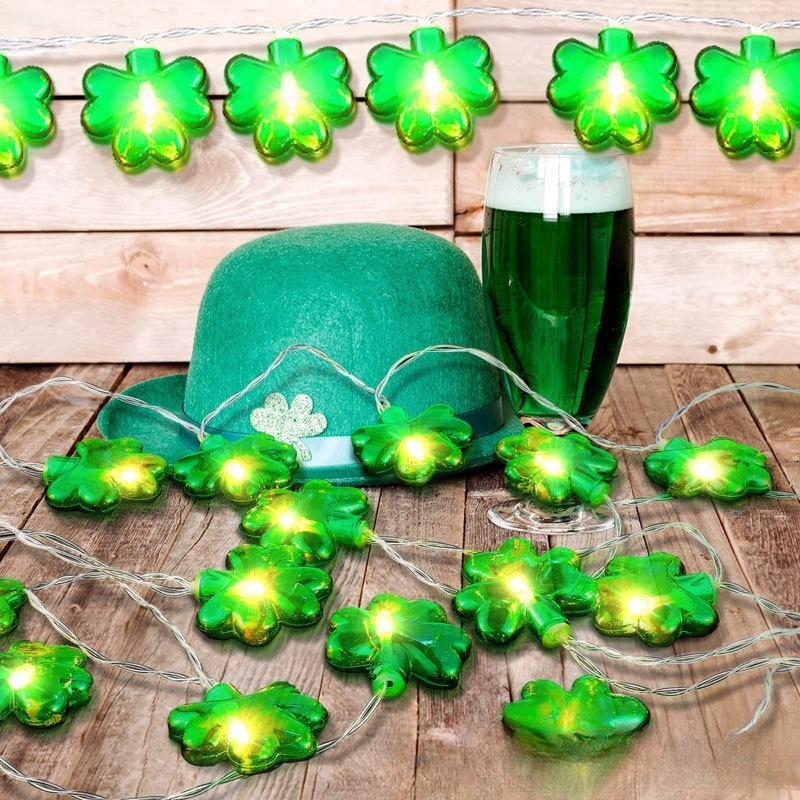 Irish Carnival Lighting Chain Three Four-Leaf Clover Fairy Light St. Patrick's Day Party Decoration LED Lighting Chain