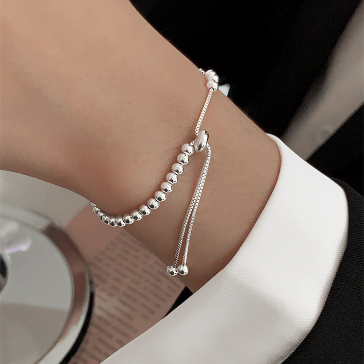 Tiqi Fashion All-Match Special-Interest Design High-Grade Hand 925 Sterling Silver Bean Bracelet Light Bead round Beads Bracelet Bracelet