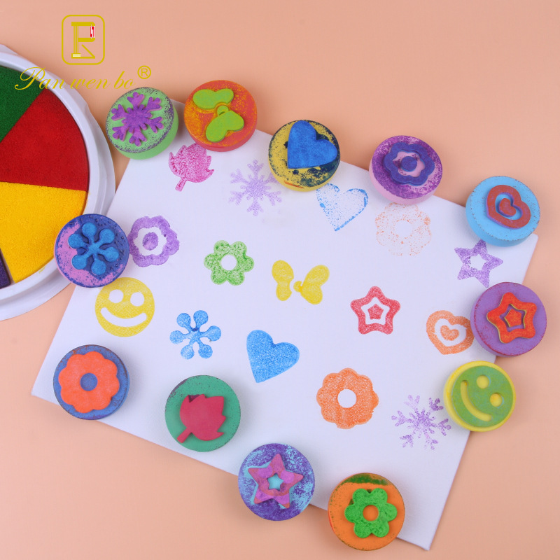 儿童绘画海绵印章幼儿园早教美术diy画画涂鸦滚轮12个双面eva贴花