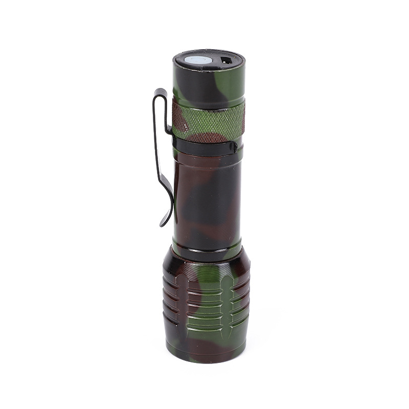 Outdoor Household Camouflage Strong Light Telescopic Zoom Flashlight USB Rechargeable Small Flashlight Flashlight