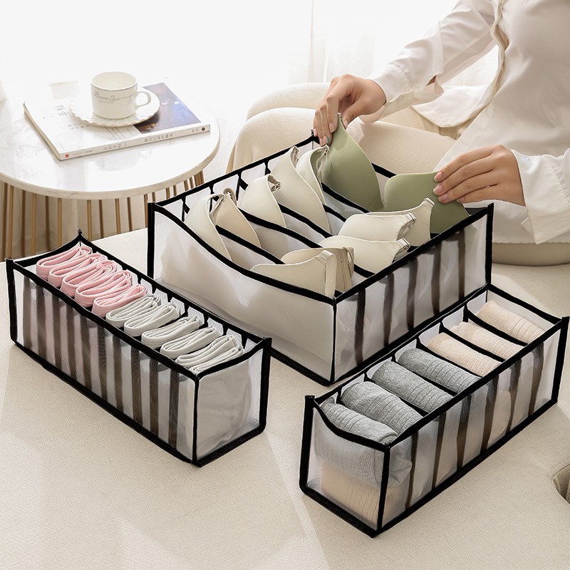 Underwear Storage Box Household Grid Drawer Fabric Multi-Functional Internet Celebrity Three-in-One Panty Socks Bra Artifact