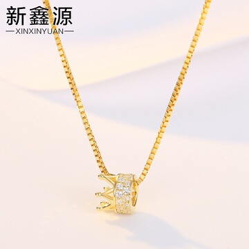 新款s925银皇冠镶钻项链女百搭气质简约锆石吊坠女项饰地摊饰品