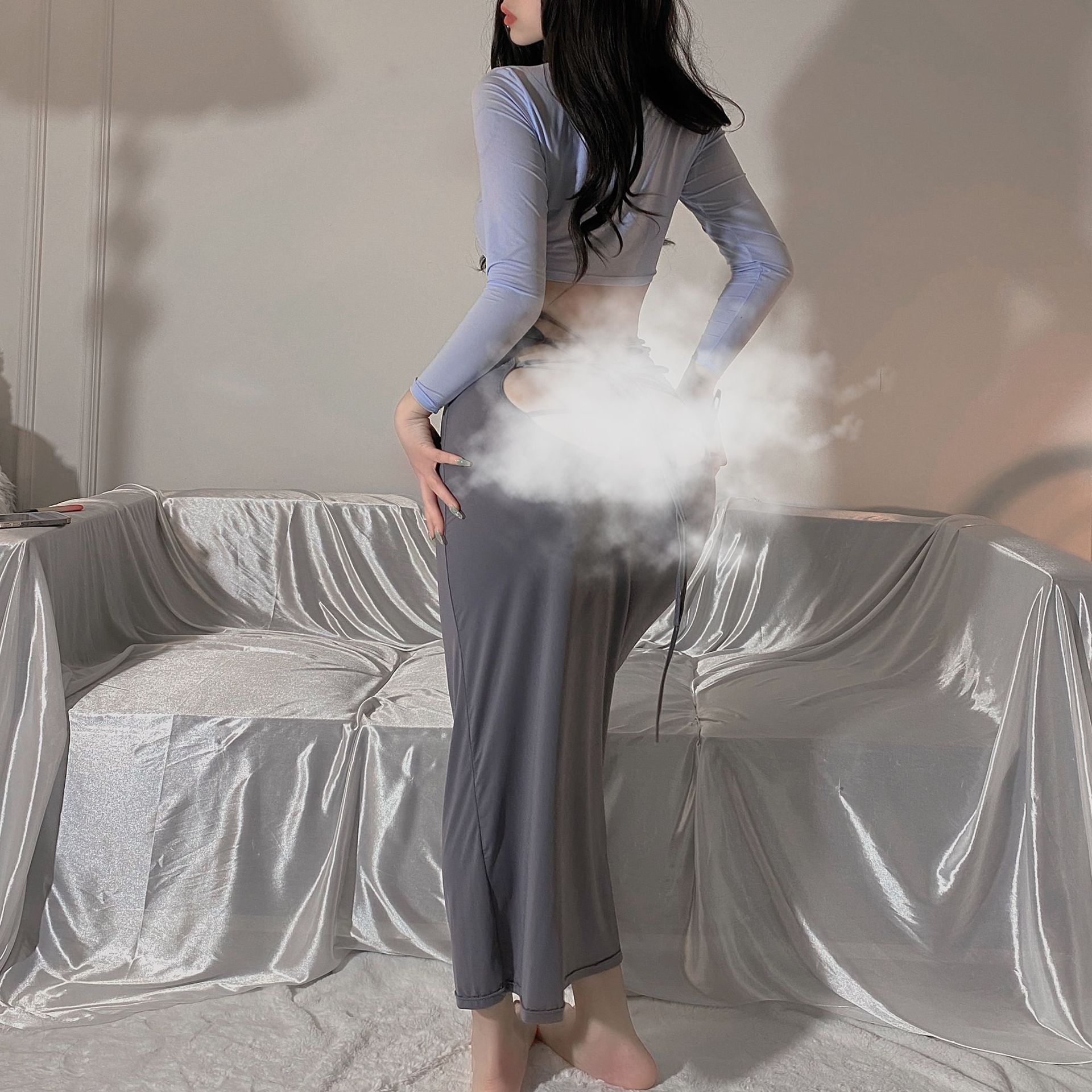 新品情趣内衣火辣开档免脱冰丝套装pp绑带露臀性感夜店秘书制服