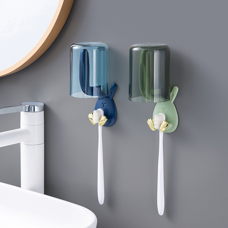 Toothbrush Rack Cup Shelf Toothbrush Mouthwash Cup Student Household Punch-Free Washing Cup Wall-Mounted Bathroom