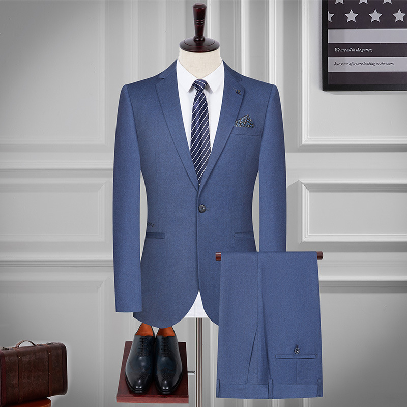 品牌蓝色西服套装男一粒扣工装商务休闲正装西装新郎结婚婚宴礼服