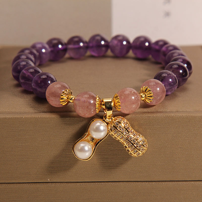 天然紫水晶手链女ins小众轻奢高级感好事花生招财手串招桃花手饰
