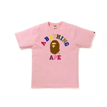 跨境批发货源夏季新款潮牌BAPE彩色字母猿人印花男女棉质短袖T恤