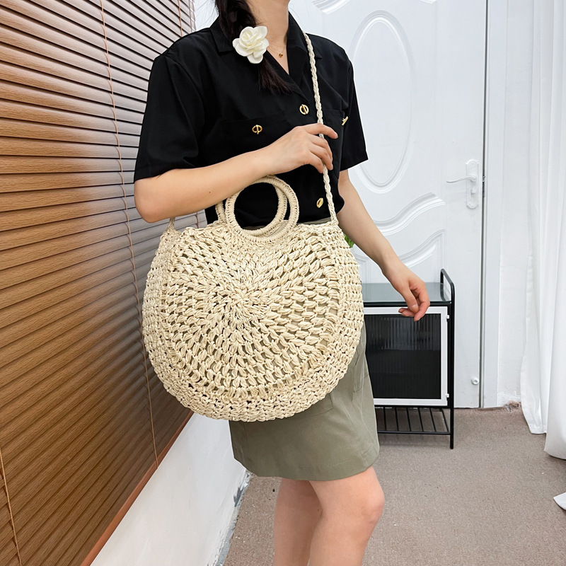 Trendy New Straw Bag Artistic Fresh Portable Semicircle Woven Bag Women's Casual Seaside Vacation Beach Bag