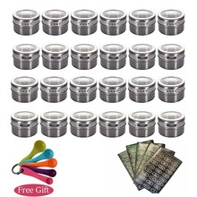 GOUGU Magnetic Spice Jars Container Set With Labels Stickers