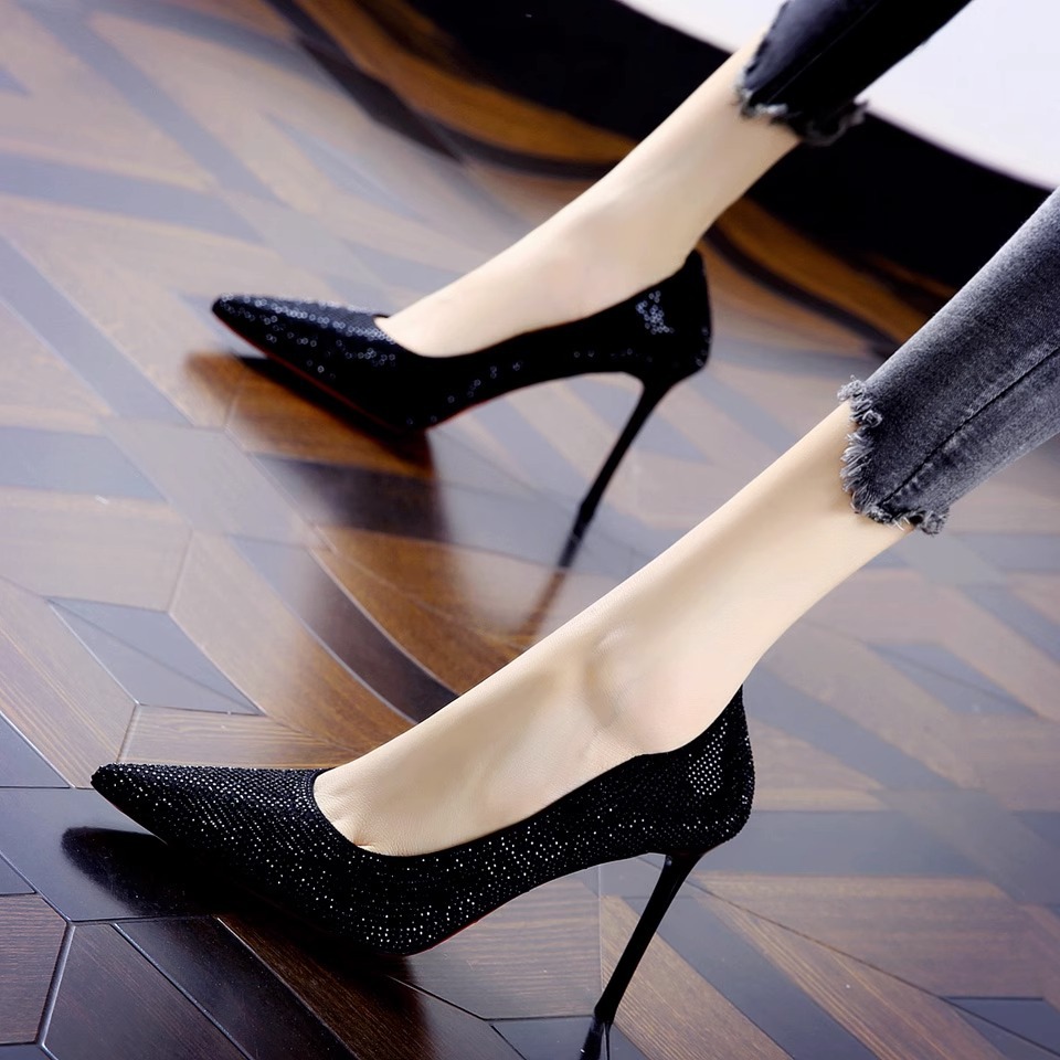 浅口一脚蹬潮流高跟鞋2023年春季新款性感时尚百搭尖头细跟单鞋女