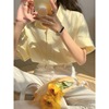 短袖衬衫女奶黄色2022年夏季新款chic法式奶甜上衣设计感小众衬|ru