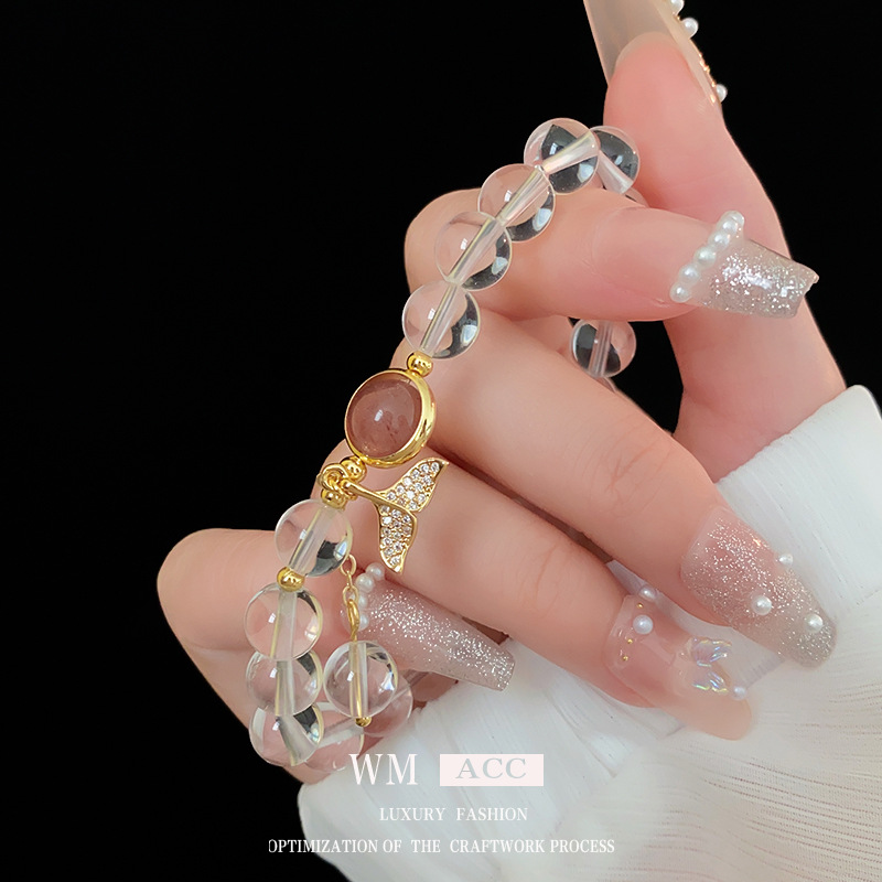 Diamond Fishtail Colored Glaze round Beads Elastic Bracelet Japanese and Korean Fashion Temperamental Bracelet Simple All-Match Jewelry Women's Wholesale
