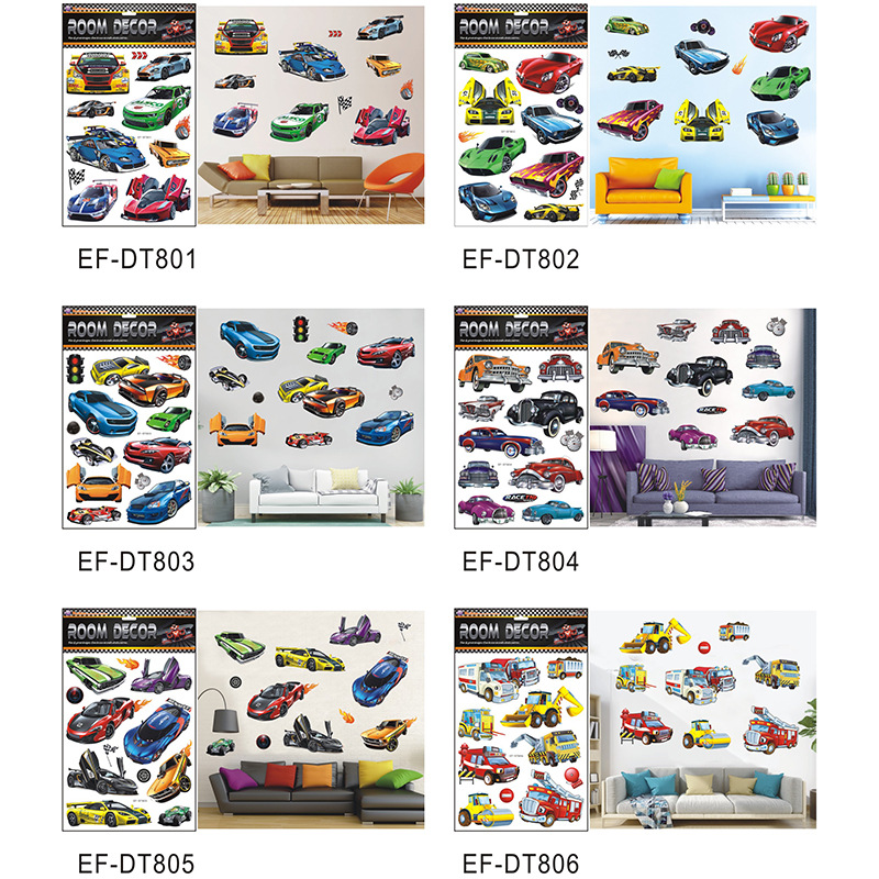 Transportation Layer Stickers 3d Cartoon Car Stickers Children's Room Racing Car Decoration Wall Stickers Factory Direct Sales