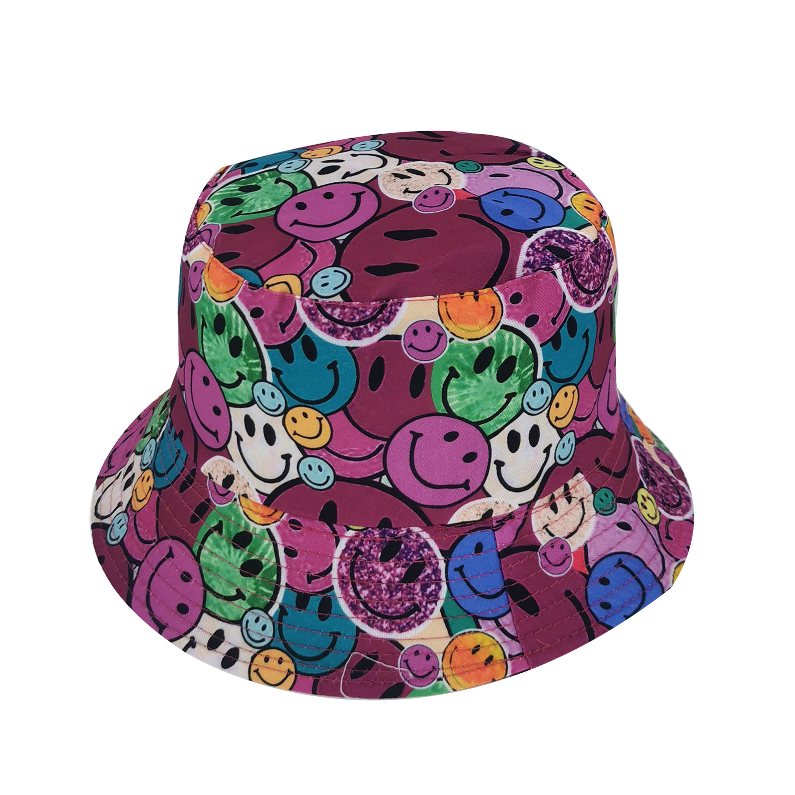 Cross-Border European and American New Creative Colorful Smiley Face Pattern Men and Women Reversible Fisherman Hat Adult Outdoor Sun-Proof Basin Hat