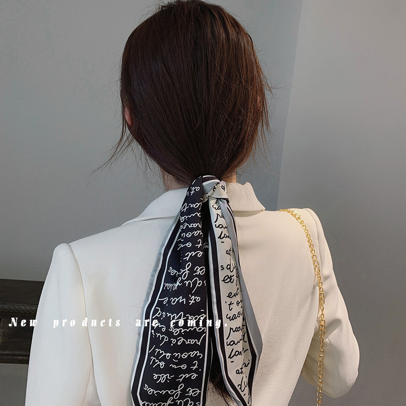 French Houndstooth Scarf Hair Band Retro Female Temperament Arm Bag Ribbon Long Ribbon Headband Bow Hair Accessories