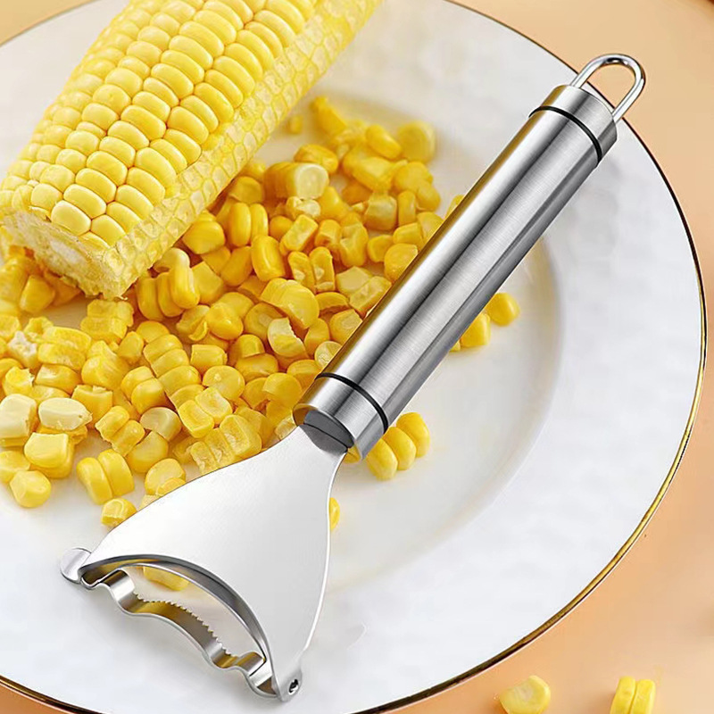 Manual Stainless Steel Quick Grain Separator Kitchen Household Planing and Peeling Corn Artifact Double Rubber Gasket Handle Grain Separator