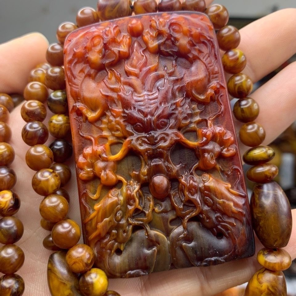 龙涎香九龙牌双面吊坠套配珠链子龙牌吊坠持久留香684416m