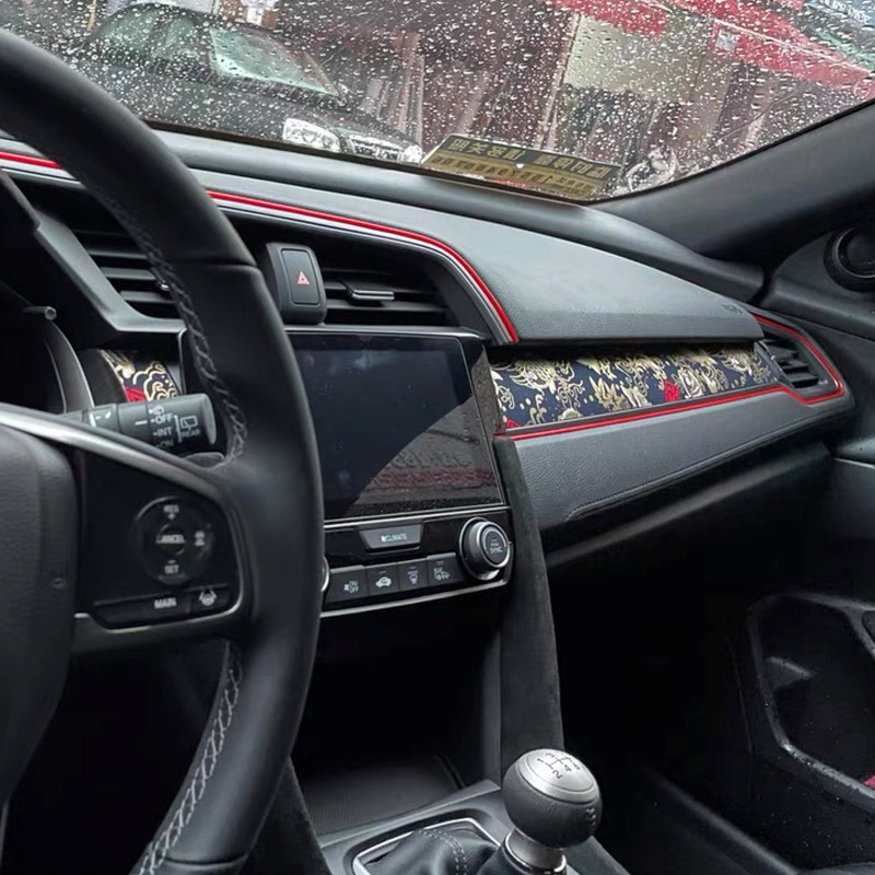 十代思域中控贴纸国潮刺绣内饰车贴汽车ab柱顶棚修复自粘背胶贴布