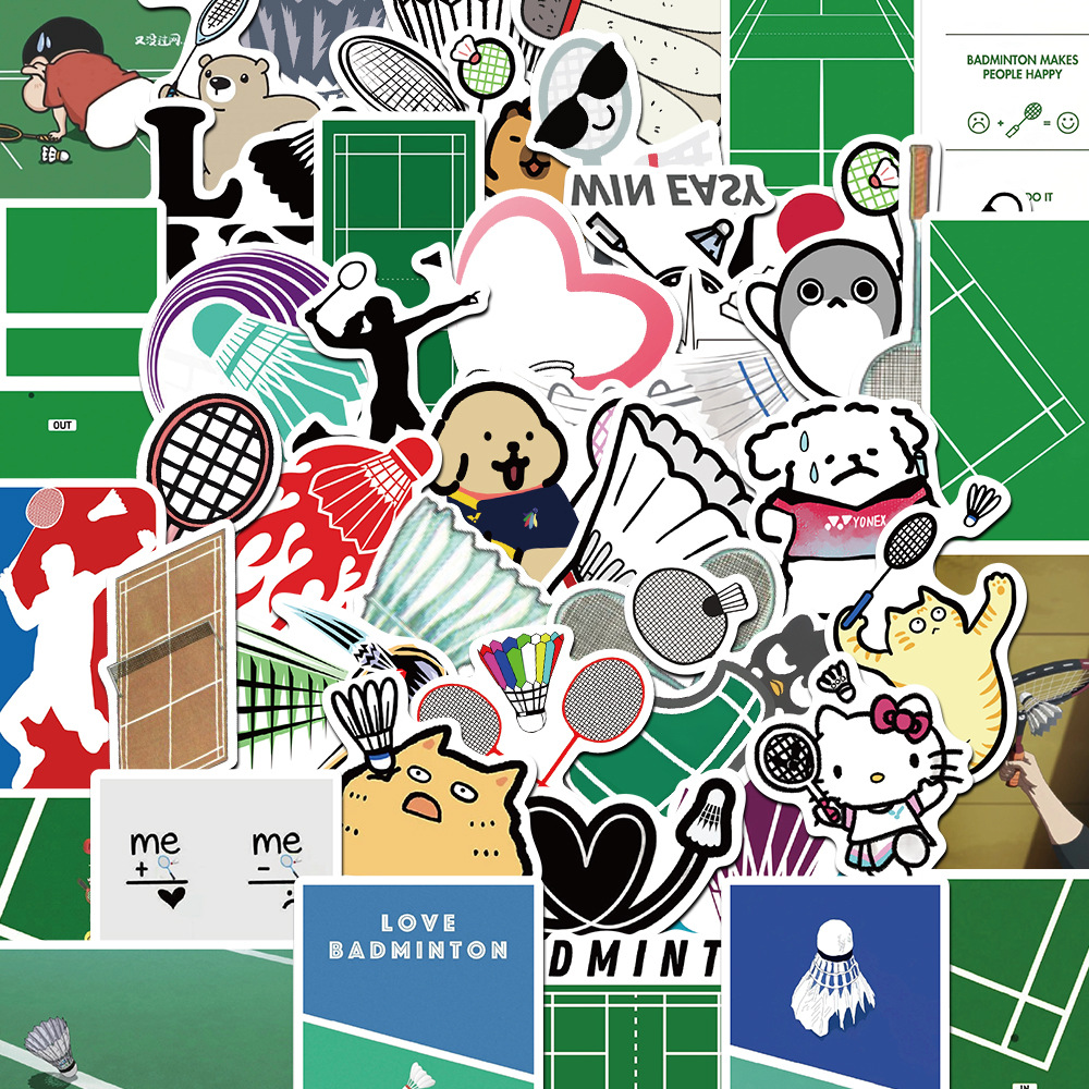 50张卡通羽毛球系列手账素材贴纸文具行李箱笔记防水贴画可批发