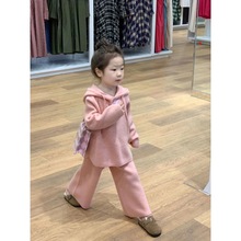 韩国童装女童秋冬季新款时尚套装洋气甜美连帽针织毛衣裤子两件套
