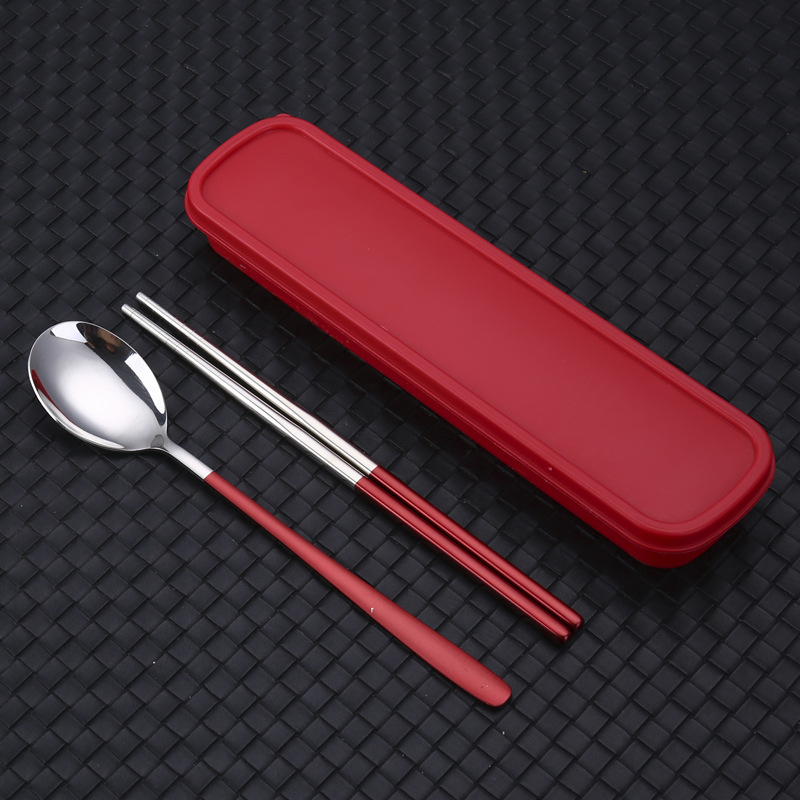 Korean 304 Stainless Steel Portable Tableware Three-Piece Set Student Outdoor Company Gift Fork Spoon Chopsticks Sets