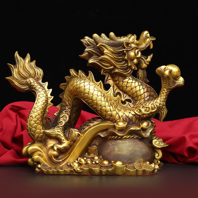 黄铜龙摆件工艺品黄铜青龙聚宝盆龙客厅聚宝祥龙大号生肖龙