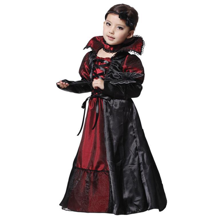 万圣节cosplay服装恶毒皇后服装女童吸血鬼恐怖角色俏丽女巫裙