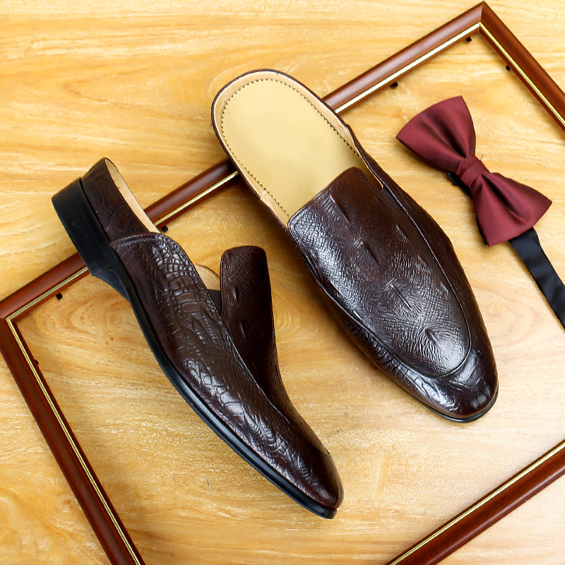 男士休闲皮鞋包头拖鞋男皮鞋外穿韩版潮流时尚半拖鞋秋冬季男鞋