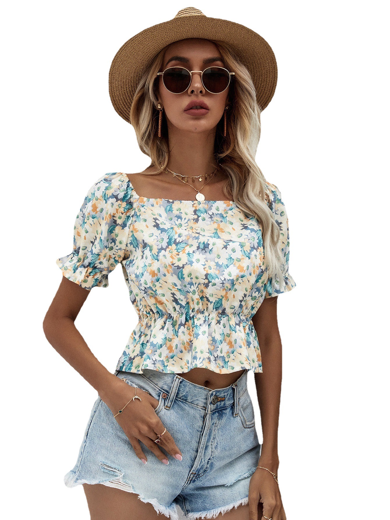 2022欧美亚马逊 绿色点点小碎花清凉衣服