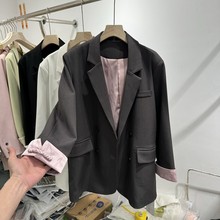 新中式盘扣拼色西装外套女欧洲站早春2024新款欧货女装休闲西服潮