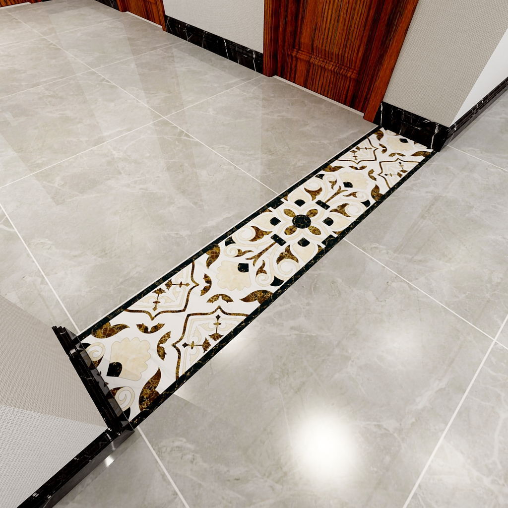 佩格拼花大理石门槛贴 家用客厅入户垫瓷砖装饰门槛门贴自粘批发