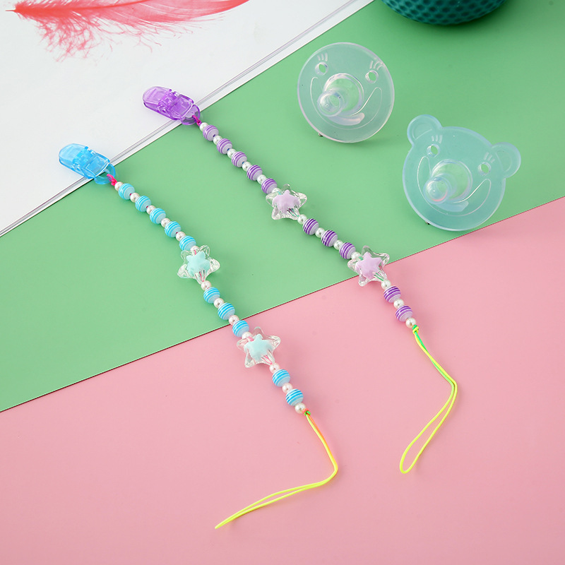 Newborn Pacifier Silicone Food Grade Children Safety Anti-Lost Chain Bead Rope Maternal and Child Supplies Wholesale