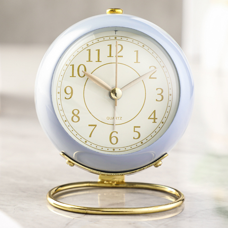 cross-border hot sale creative alarm clock ring base retro bedside clock mute with night light student style alarm clock