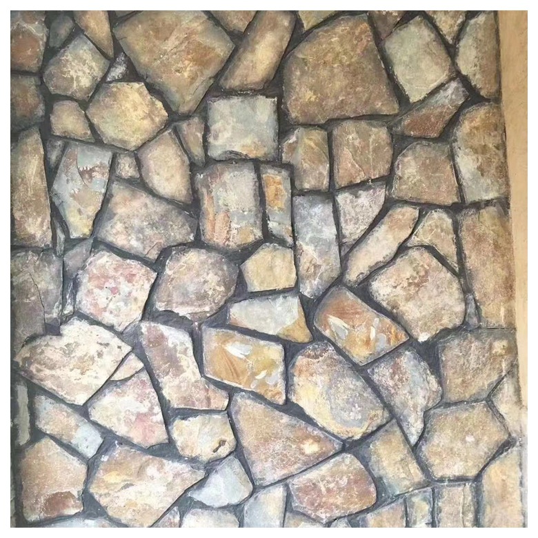 矿厂直发黄木纹板岩碎拼石材 黄木纹乱形石材 铺地碎拼片石 现货