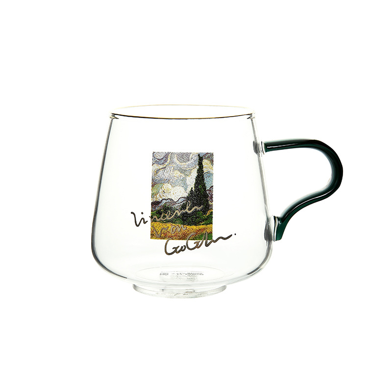 nome诺米梵高联名款玻璃杯女设计感小众水杯子高颜值耐高温ins风