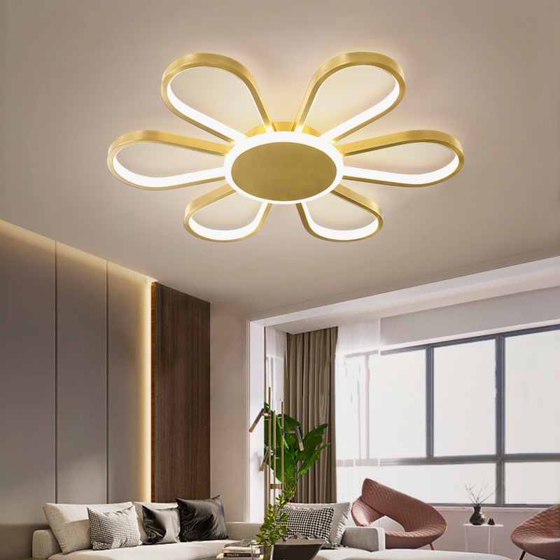 Nordic Pure Copper Ceiling Lamp Lamp in the Living Room Simple Modern Bedroom Light Children's Room Lamp Flower-Shaped Creative Majestic Lamps