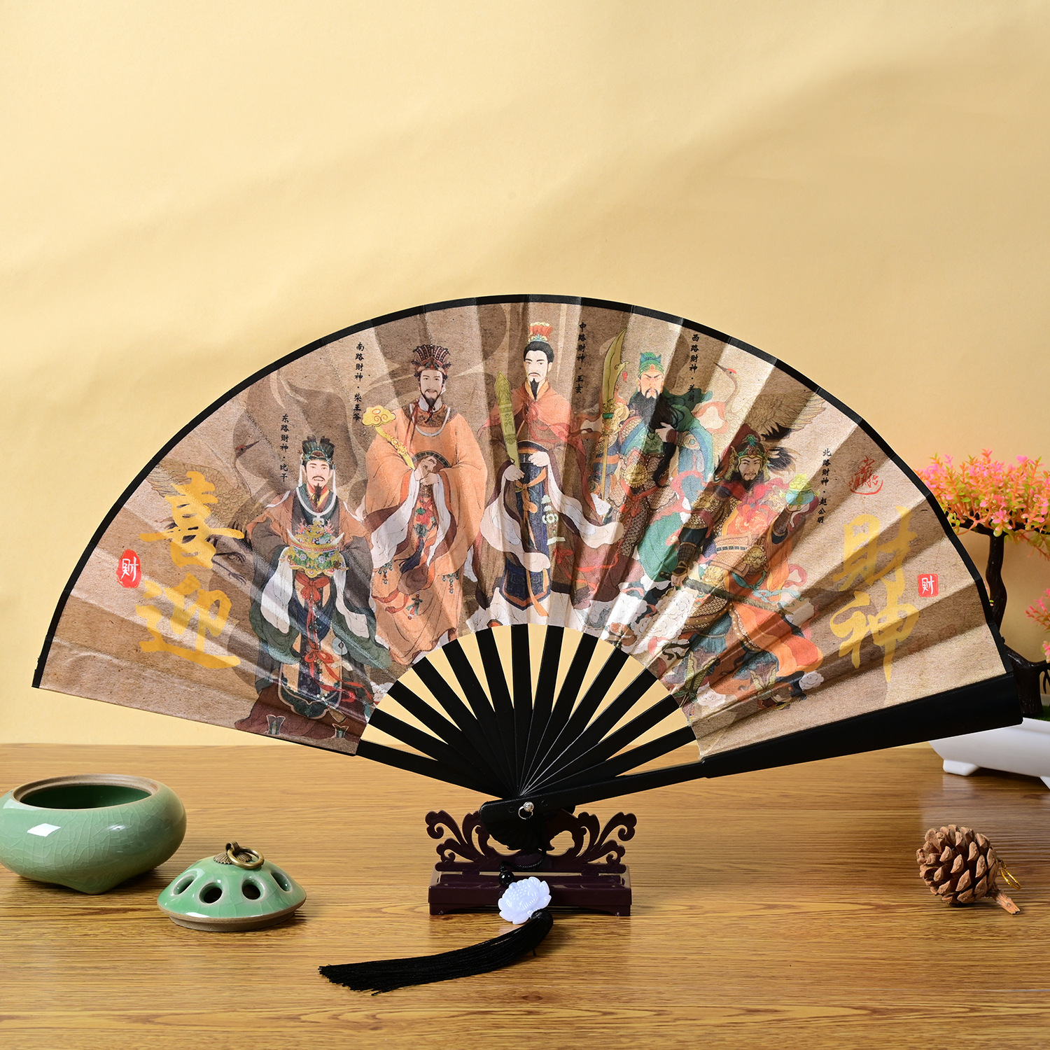 8寸国潮款城市网红景点折扇带手绳可留指纹留念折扇地图导游扇子