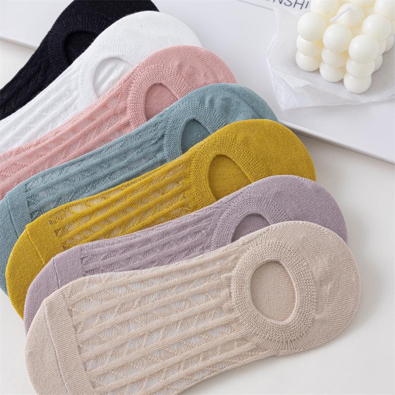 Women's Socks Summer Mesh Stockings Hollow Invisible Japanese Socks Low-Cut Breathable Thin Silicone Anti-off Crystal Socks