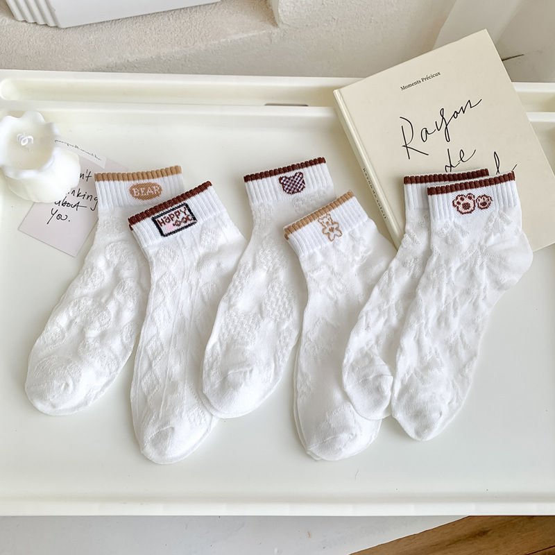 新款袜子夏季薄款刺绣短袜女韩版船袜爱心浅口袜甜美学院风白袜子