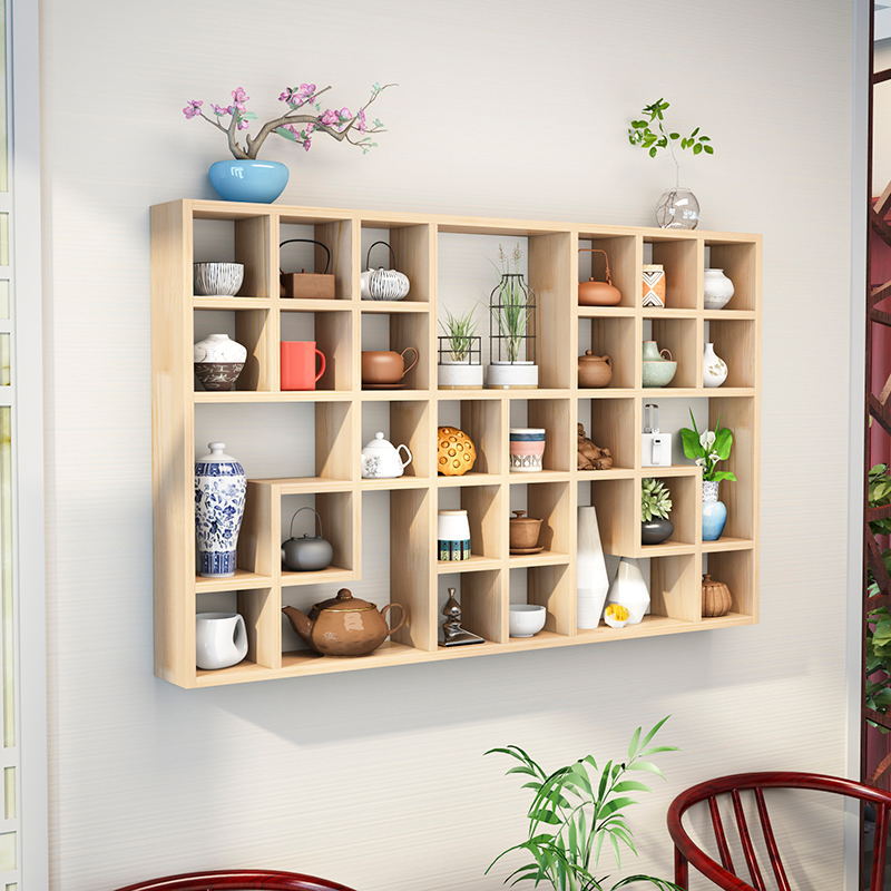 墙上实木格子格子柜上置配件木墙意格田园风收纳柜酒店商用木格