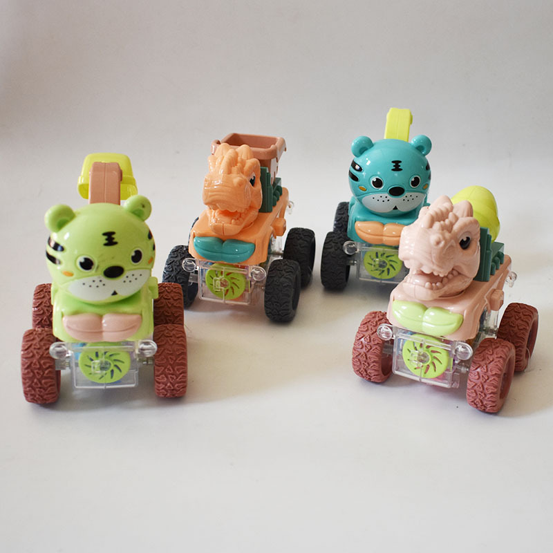 Colorful Gear Four-Wheel Drive Animal Inertia Engineering Vehicle Cool Light Stunt Rotating Bigfoot Children's Small Toy Car