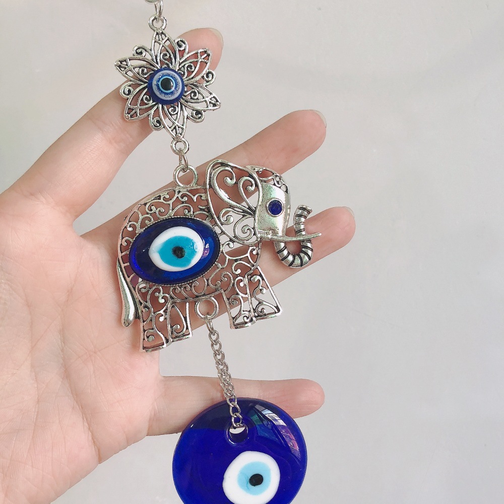 Cross-Border Supply Glass Devil's Eye Pendant Hollow Lucky Elephant Blue Eye Pendant Wall Hanging