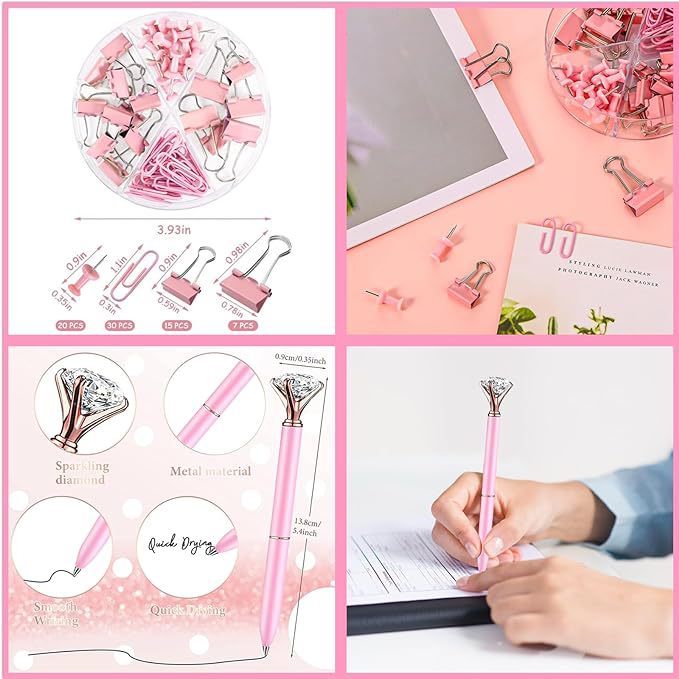 Cross-Border Direct Supply Pink Desktop Office Supplies Punching Machine Stapler Paper Clip I-Shaped Nail Scissors Stationery Set